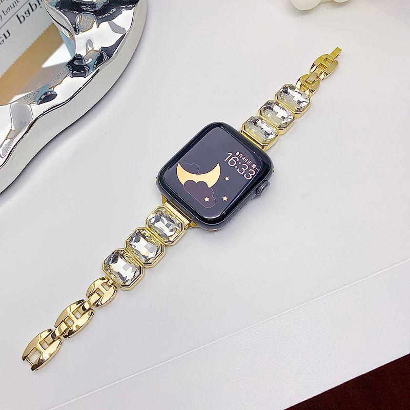 Браслет-украшение для ремешков Apple Watch 46 45 44 42 38 49 мм Алмазный металлический ремешок Квадратный хрустальный ремешок для iWatch S10 9 8 7 SE 6 5 4