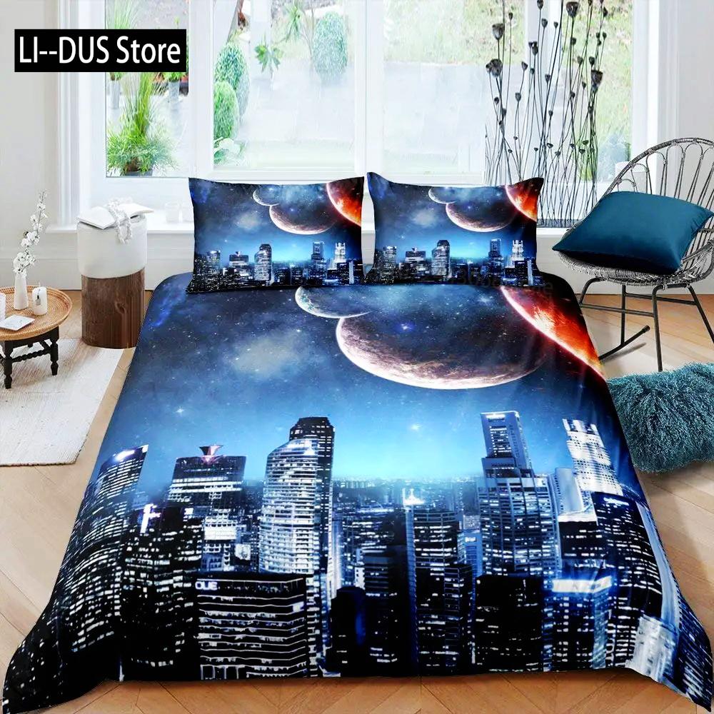 New York Duvet Cover Set Skyline Print Decorative 2/3 Piece Bedding Set With Pillow Shams Twin Full Queen King Size Room Decor