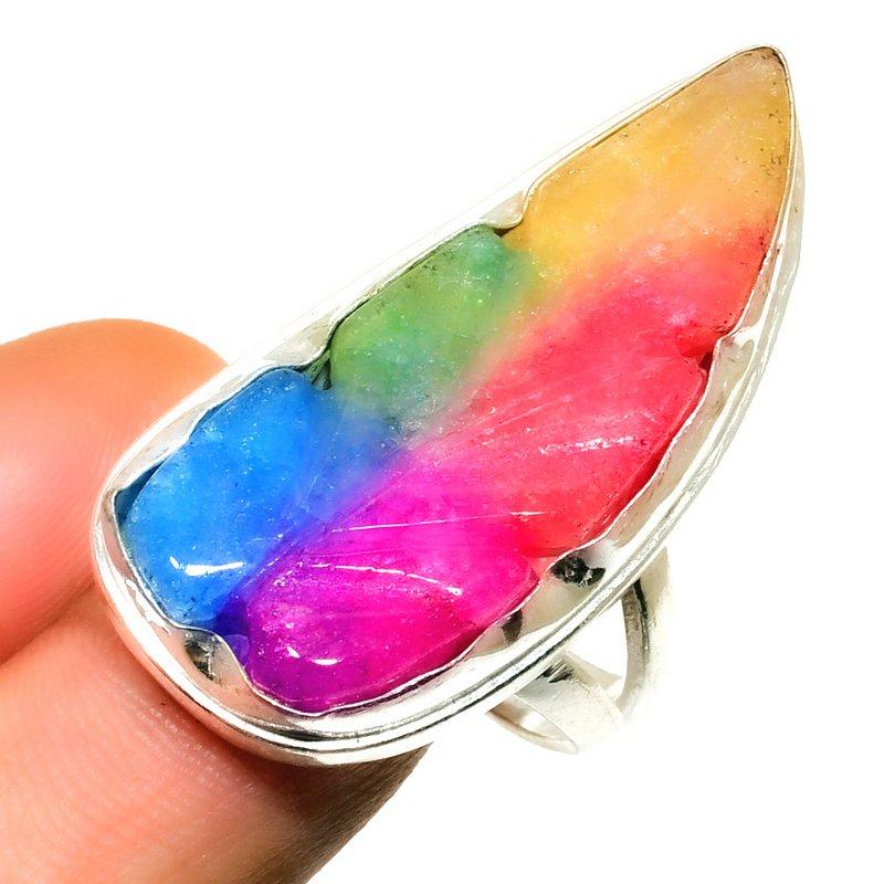 Rainbow Solar Quartz Gemstone 925 Silver Plated Jewelry Ring Size 9