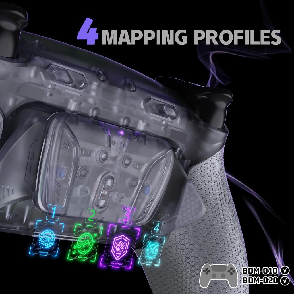 EXtremeRate RISE4 Plus MAX Комплект задних лепестков для контроллера PS5 с щелкающими стопорами триггеров и резиновым комплектом переназначаемых задних кнопок для контроллеров PS5