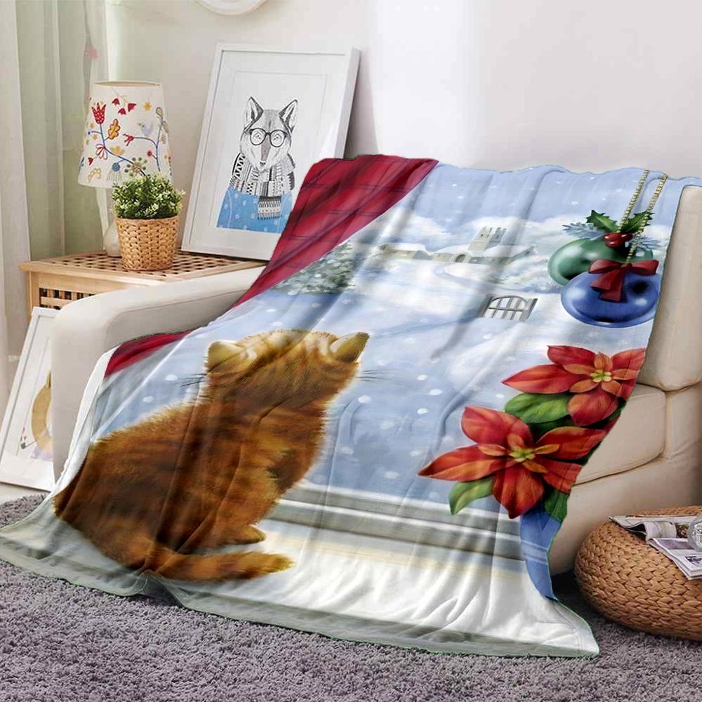 Cat Snowy Scene Blanket Soft Throw Blanket For Home Bedroom Bed Sofa Travel Office Solid Christmas Blanket