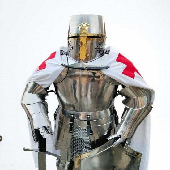 Средневековый полный доспех с хромированной отделкой, стальной рыцарь-тамплиер, бронежилет, носимый костюм, доспехи, коллекционные предметы, средневековый 200 см