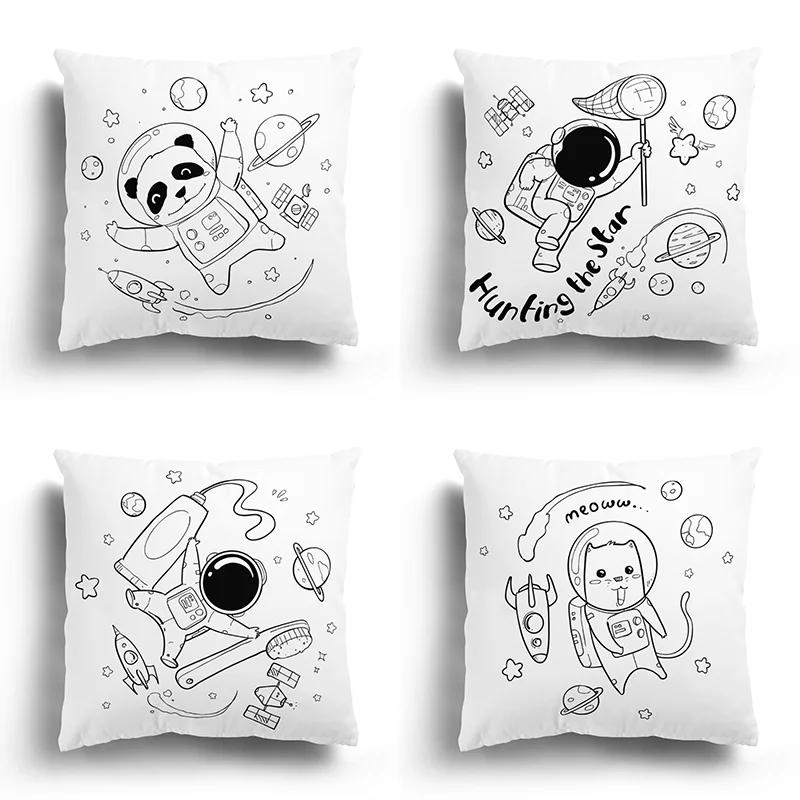 Fashion Black and White Star Astronaut Pillowcase Sofa Cushion Cover Home Living Room Decoration Cartoon Pattern