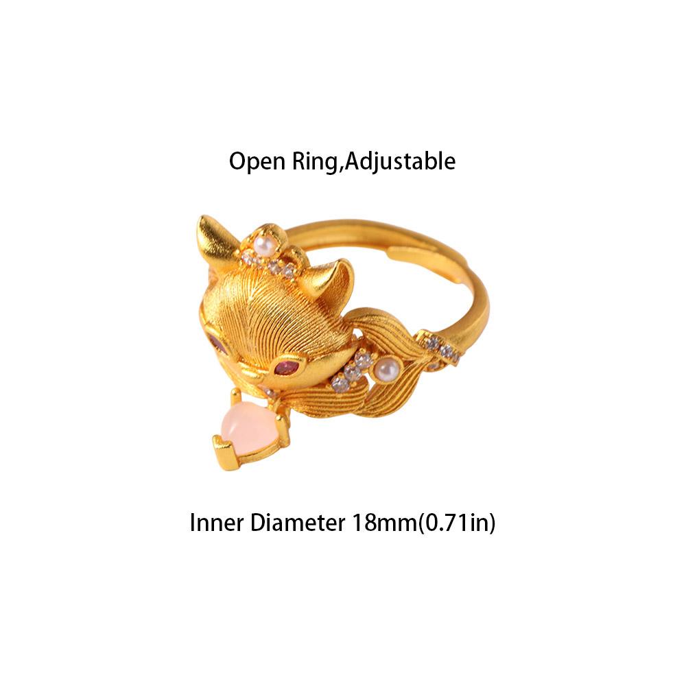 Golden Rhinestone Opening Ring Textured Animal Ring Creative Vintage Metal Ring Daily