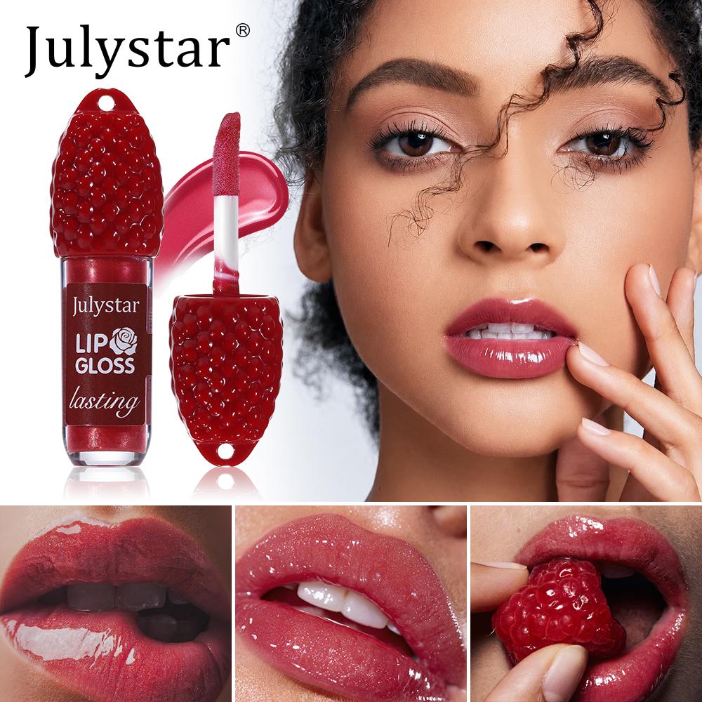 Julystar Малиновый блеск для губ 8 мл Увлажняющий глянцевый блеск для губ Нелипкий Увлажняющий Стойкий Блестящий Ягодный аромат Макияж для губ для женщин