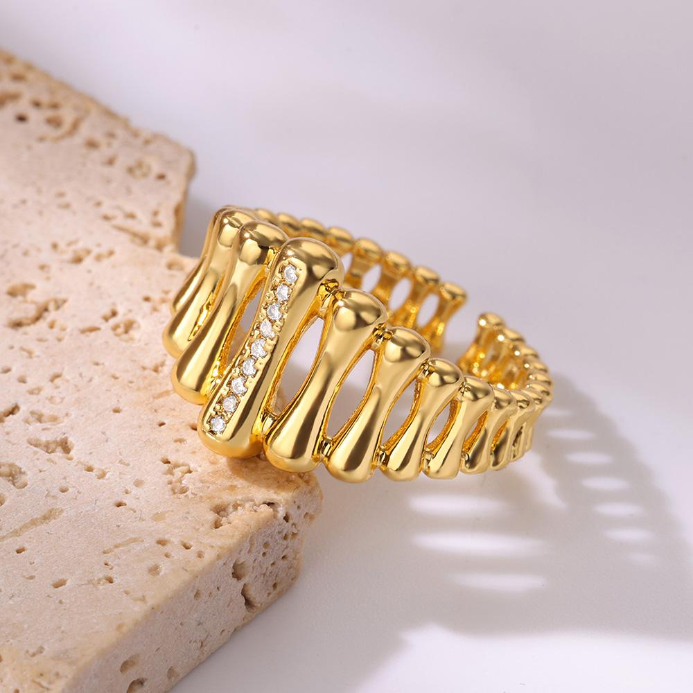 Zircon Geometric Ring For Women Gold Color Openning Stainless Steel Ring Wedding Waterproof Jewelry Gift Anillos Mujer