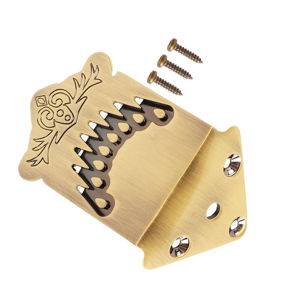 8 String Mandolin Tailpiece Feather Pattern Excellent Metal Bronze Color Mandolin Tailpiece