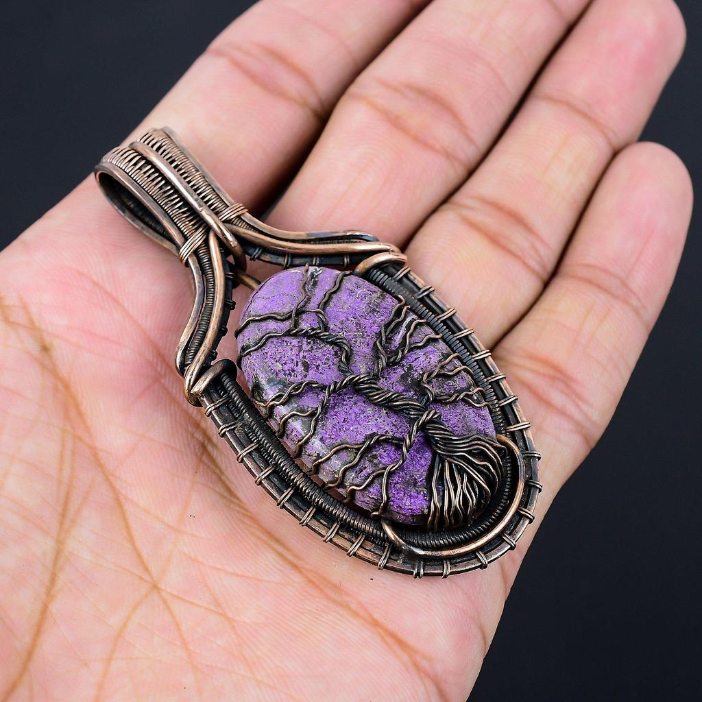 Tree Of Life Purpurite Gemstone Pendant Pure Copper Wire Wrapped Handmade Jewelry