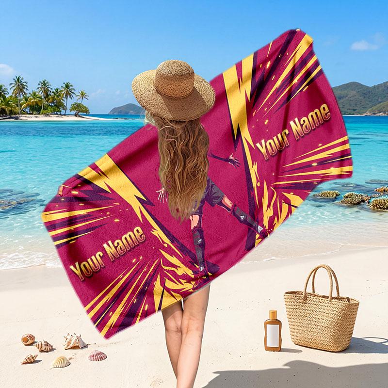 Cristiano Ronaldo Custom Beach Towel, Personalized Name Text Print, Football Logo Soft Quick‑Dry Towel Holiday Gift