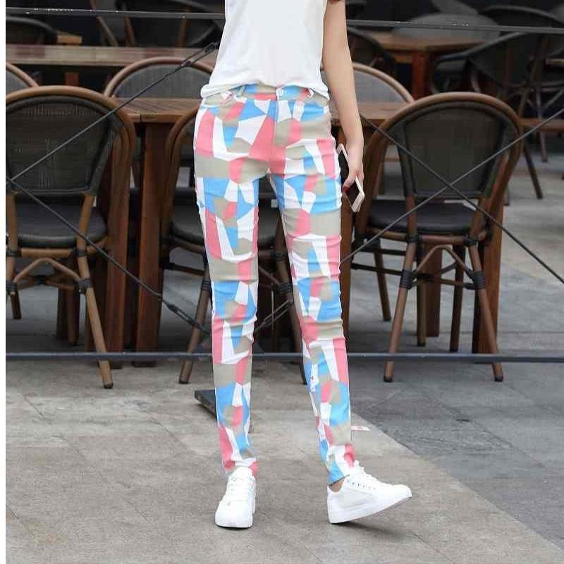 Outer Wear Color Viscose Fiber Leggings Stretch Printed Tapered Straight-Leg Pants