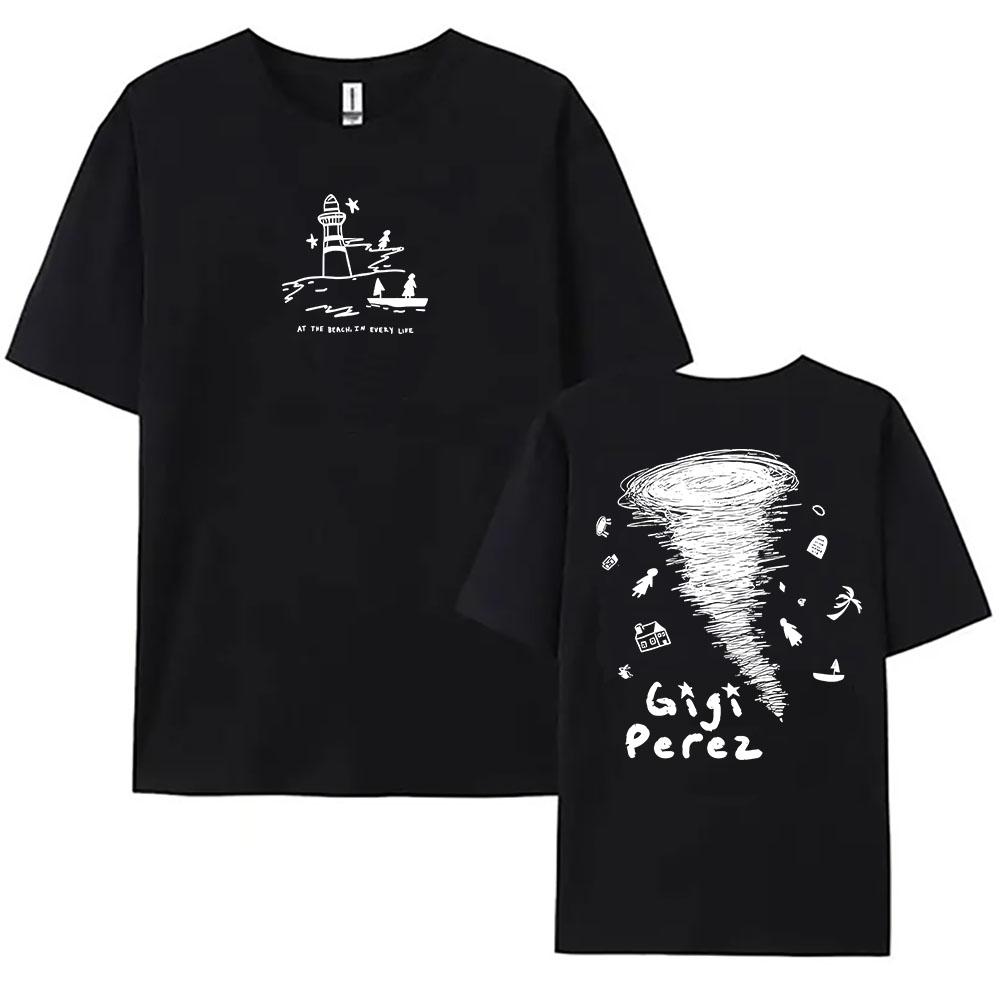 Y2K Gigi Perez Twister Camiseta Preta 2025 LP Na Praia, Em Toda Vida Camisetas Gráficas Unissex Streetwear Unisexga Curta Camisetas