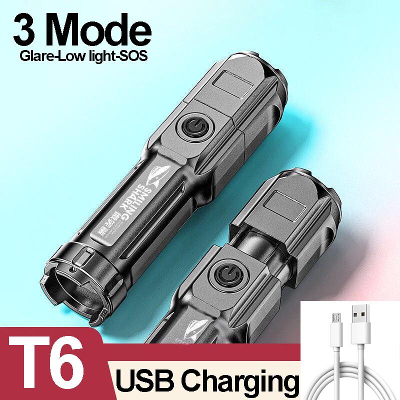 Super Bright ABS Strong Light Focusing Led Flashlight Outdoor Portable Home Built-in Battery Rechargeable Torch