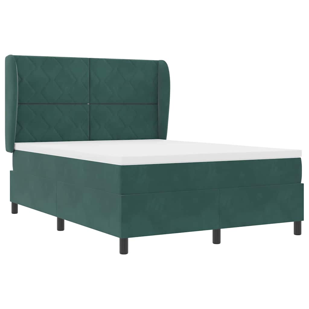 Box Spring Bed with Headboard Dark Green 190 x 140 cm Velvet