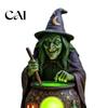 Whimsical Witch Art Solar Cauldron Garden Stake Light, Waterproof Resin Glowing LED Decor Figurine Statue, Spooky Outdoor Pathway Lamp for Patio
