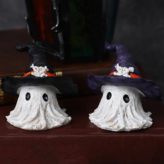 Halloween Ornament Ghost Mage Style Resin Statue Playful Smile Face Figure Lightweight Halloween Party Decor