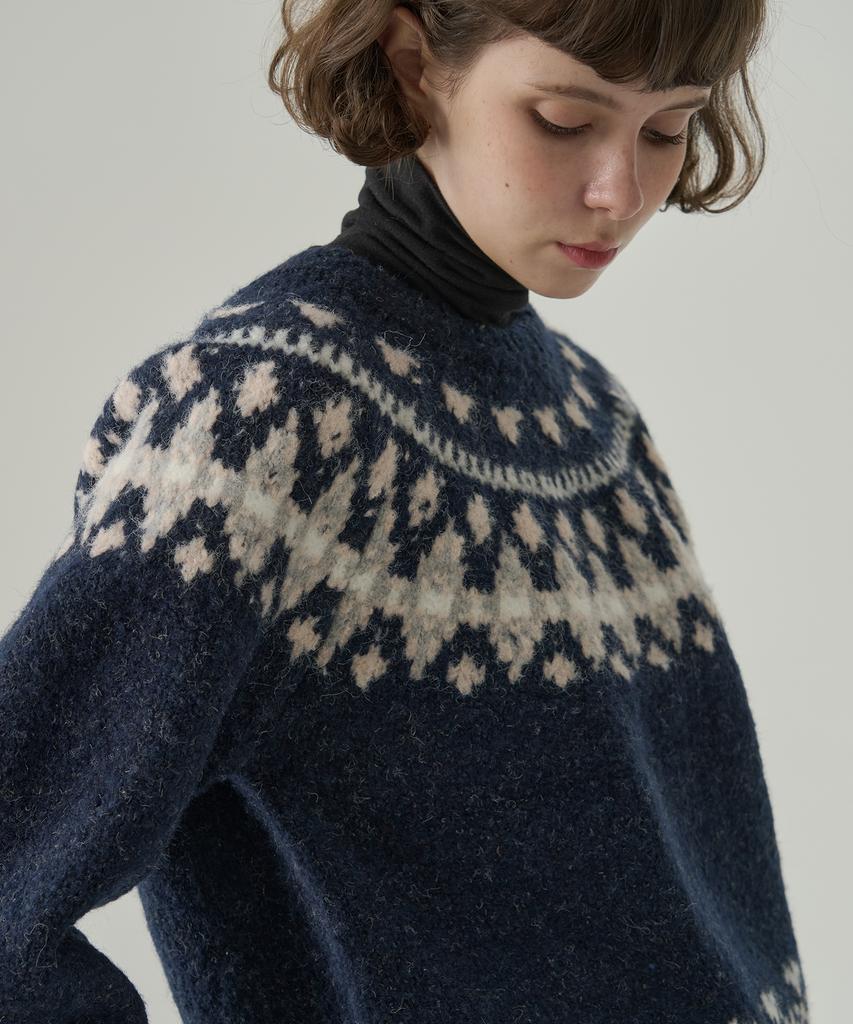 Deuloupisumeon [Drawfit Женский X Алоха] Пулловер в клетку Nordic Knit [Темно-синий]