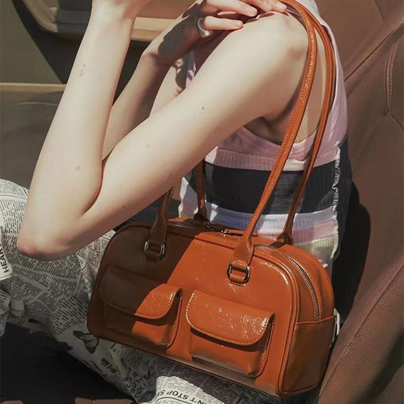 Сумка для боулинга Niche Design Retro Oil Wax Leather с несколькими карманами, повседневная сумка подмышкой, сумка через плечо для дорожных поездок