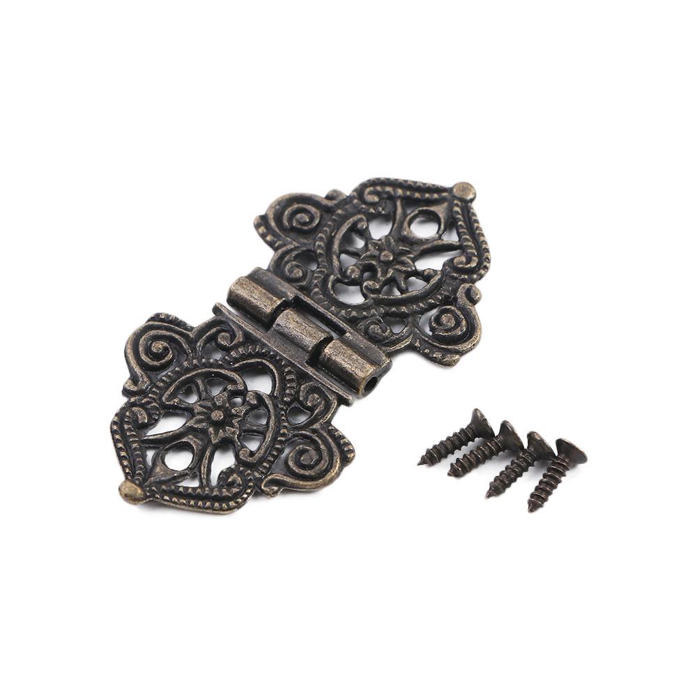 DIY Wooden Box Chinese Style Vintage Lace Mini Furniture Hardware Butt Hinges Hollow Flower Antique
