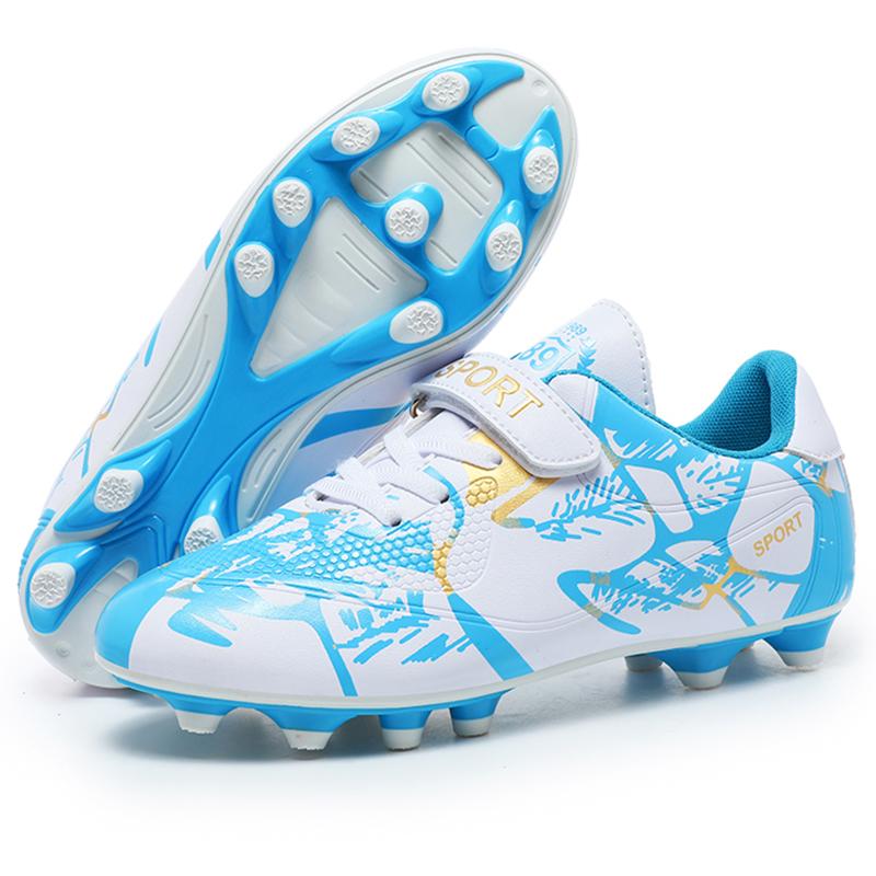 Детские красочные спортивные футбольные бутсы с противоскользящими длинными шипами TF и волшебной липучкой