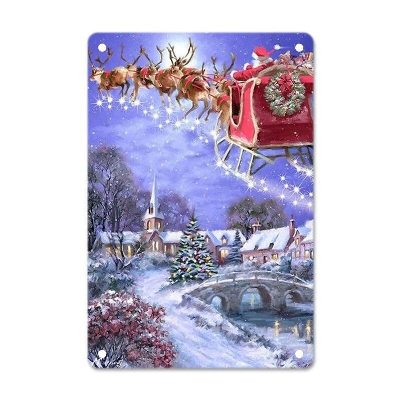 Merry Christmas Posters Tin Sign Cute Snowman and Santa Claus Metal Plaque Wall Art Decor Christmas Gift