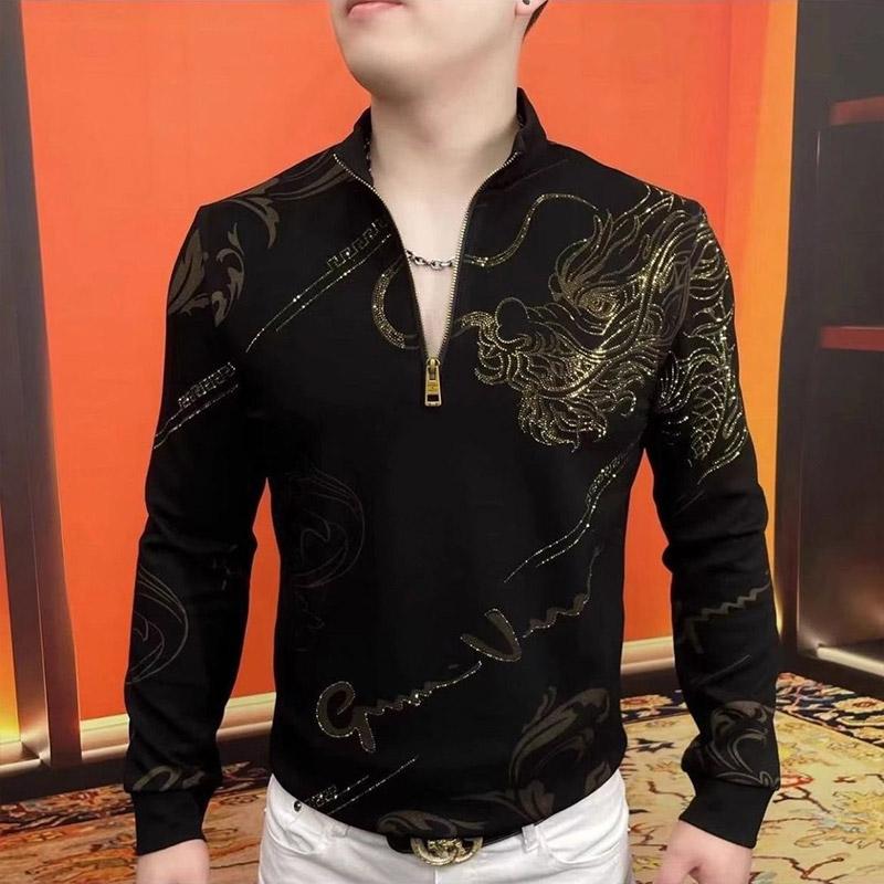 Осень Зима KPOP Модный Стиль Харадзюку Приталенный Ropa Hombre Свободный Повседневный Все Подходит Футболки Вставка Круглый Вырез Молния Толстовка