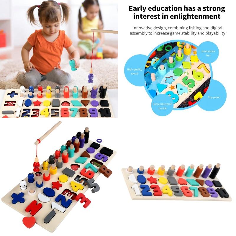 Interactive Wooden Counting Board Magnetic Fishing Game Cognitive Development Shape Recognition 45cm 19.5cm 5cm