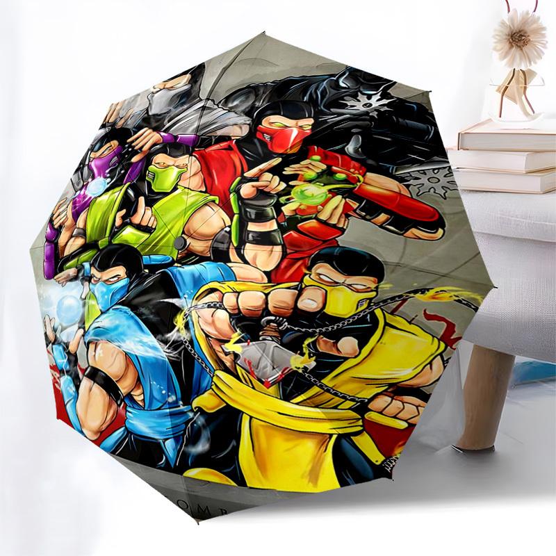 1pc Mortal Kombat Ninja Warriors Auto Open Umbrella, Portable 3-Fold Design with 8-Bone Iron Frame, Outdoor for Fans, Travelers, Daily Use, and Gift G