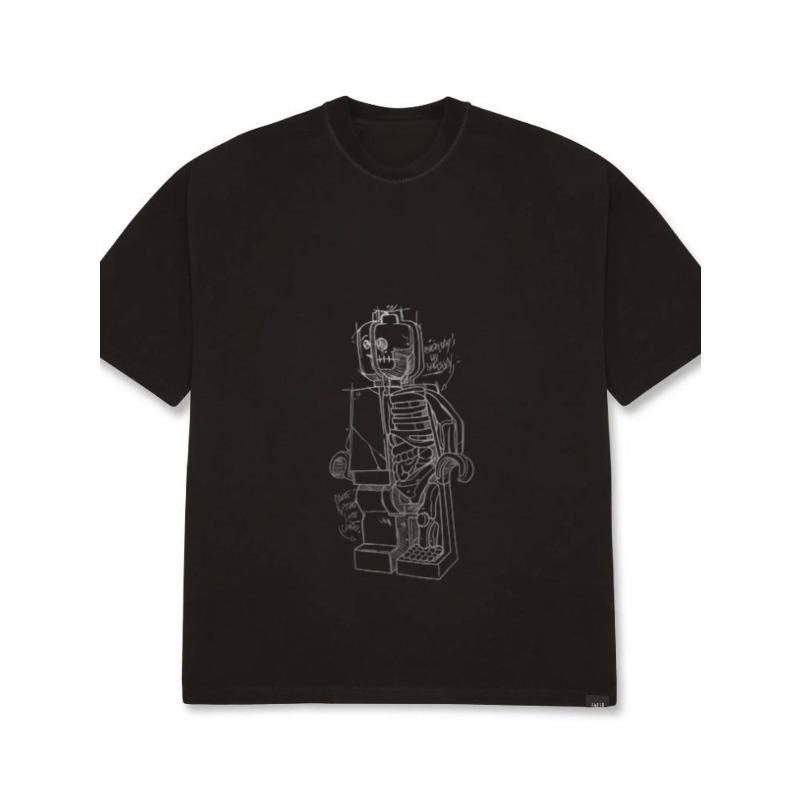 Oversized T Shirt White Robot Skeleton Print Casual Streetwear Unisex Top for Men and Women Daily Wear Fashion Statement Piece