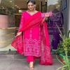 Vibrant Bandhani Printed Kurti Pant Set with Embellished V-Neckline