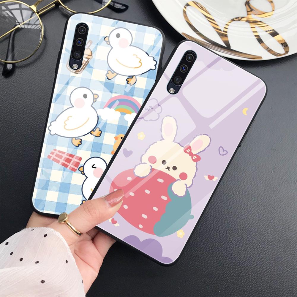 Cartoon Cute Duck Rabbit Case For Samsung Galaxy A52 A70 A71 A73 A53 A13 5g A03 A72 A22 A21s A03 Core A42 Tempered Glass Cover