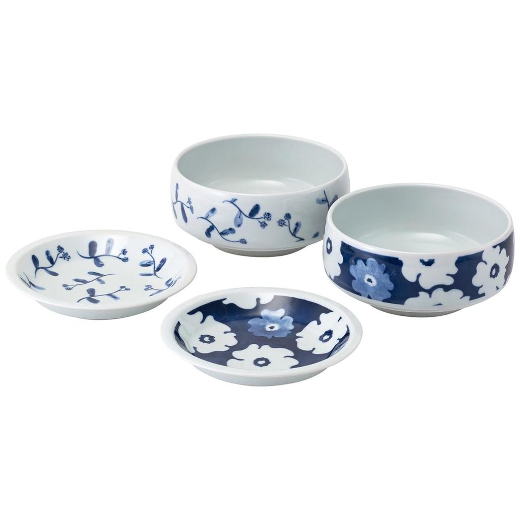 Nishikai Toki Hasami Ware Small Bowl Set and Mini Rice 400ml Microwave and Dishwasher Made in Product Number 31108 "Aihana" (Pair) - Bowls, Plates,