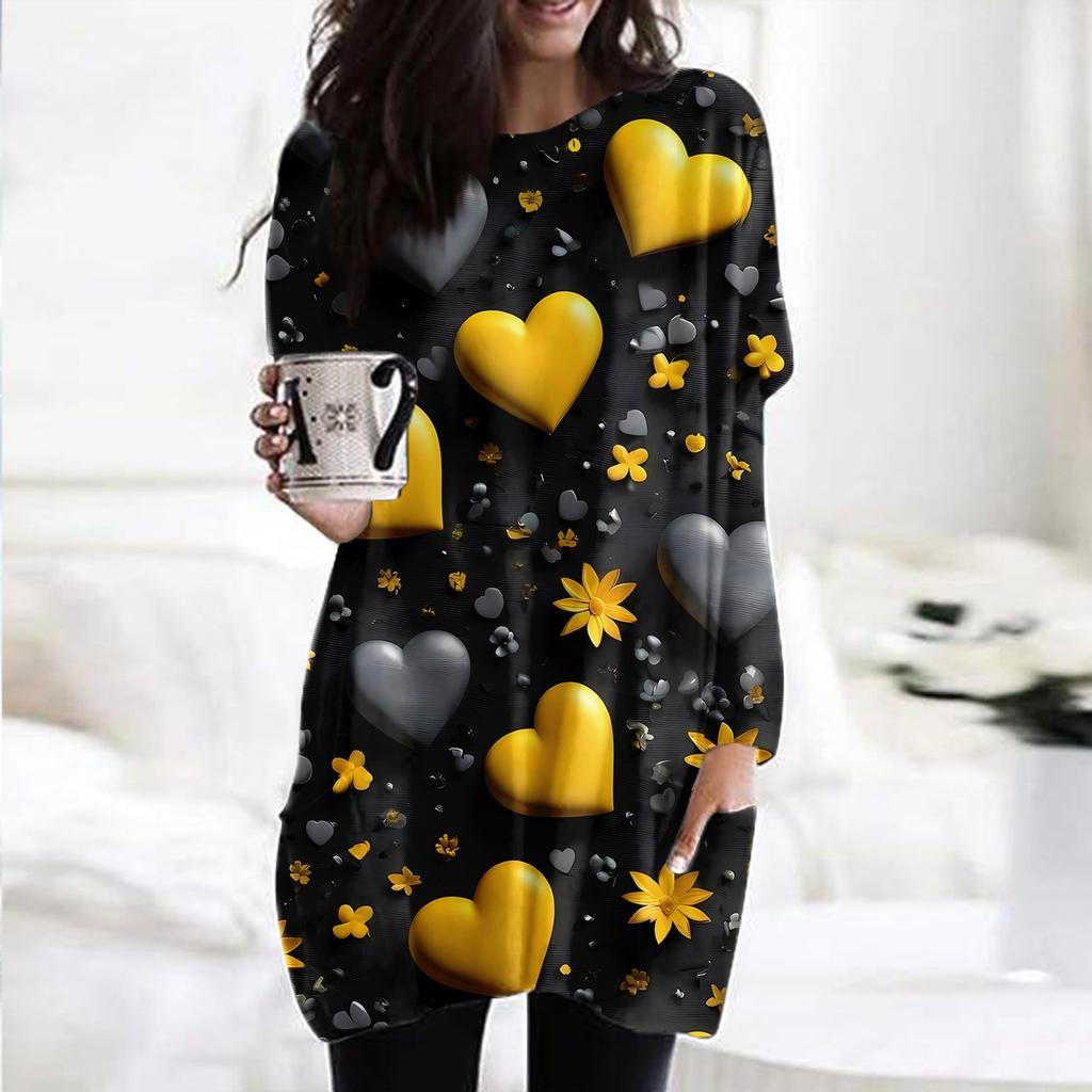 Женский модный повседневный топ с длинным рукавом и круглым вырезом ко Дню святого Валентина с принтом в виде сердца