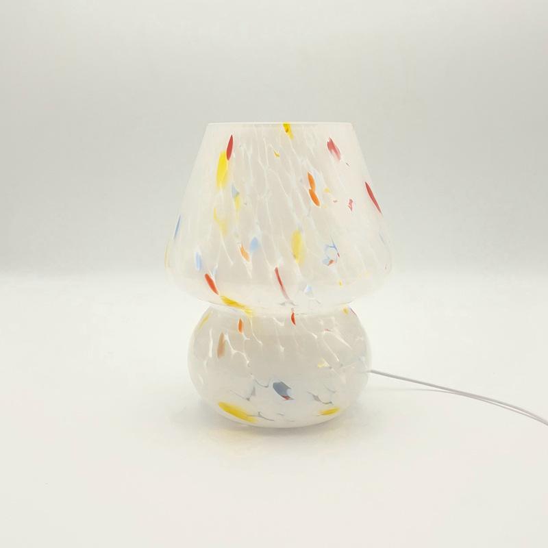 Стеклянная светодиодная настольная лампа для дома, прикроватные лампы для спальни, винтажная полосатая, симпатичная, полосатая, маленькая, декоративная лампа в виде гриба, рассеянный свет для гостиной