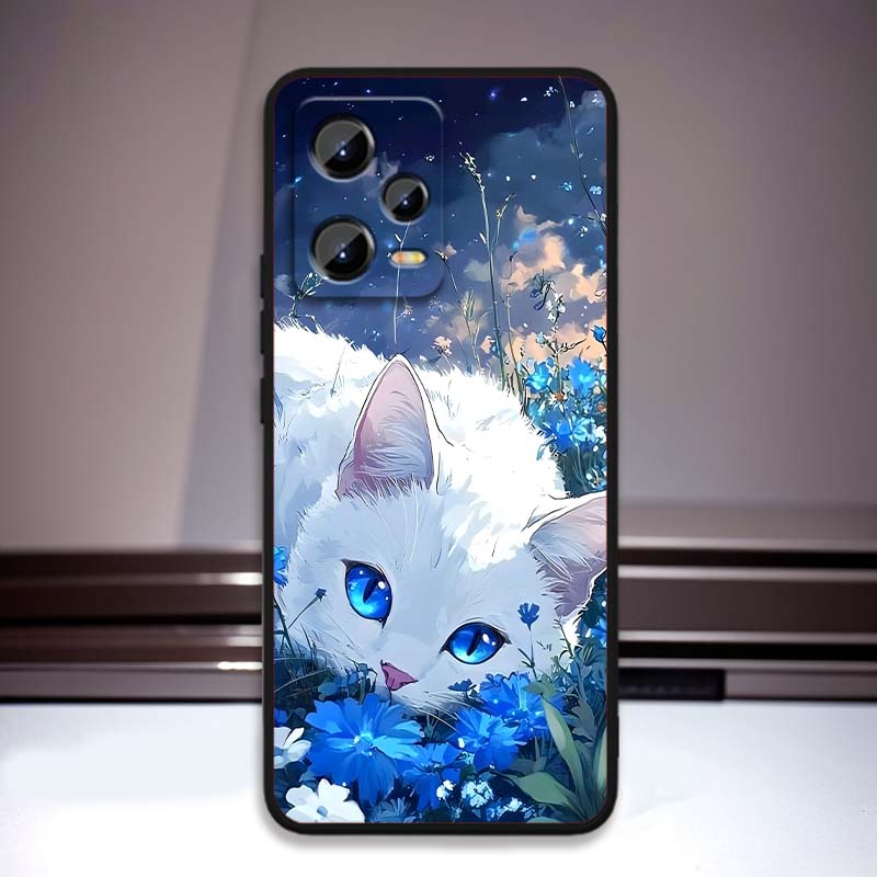 Мультяшный Милый Кот Для Xiaomi Redmi Note 15 14 13 12 12S 11E 11 11S Pro Plus 4G 5G Черный Мягкий ТПУ Чехол Для Телефона
