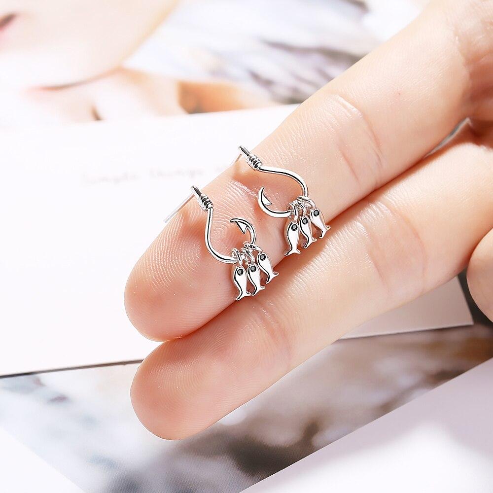 925 Sterling Silver Pretty Attractive Fish And Fish Drop Earrings Silver Color Animal Earring For Women Gift Dropshipping S-E898