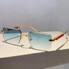 Солнцезащитные очки прямоугольной формы без оправы для мужчин, стильные, винтажные, с градиентными линзами цвета морской волны, очки, новый модный брендовый дизайн, женские солнцезащитные очки