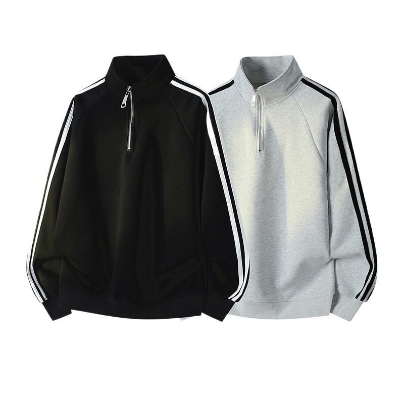 Unisex Oversized Half-Zip Pullover Hoodie With Collar Cotton-Polyester Blend Black Beige Gray Sizes M-3XL