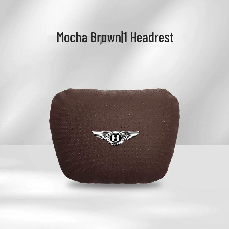 Genuine Leather Headrest, Lumbar Support, and Neck Pillow for Bentley Continental, Bentayga, Flying Spur, and Mulsanne Interiors.