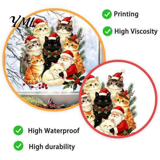 Christmas Window Clings Cat Static Cling Decal, Waterproof PVC Festive Sticker, Reusable Glass Stickers Easy Apply Decorative for Home Living