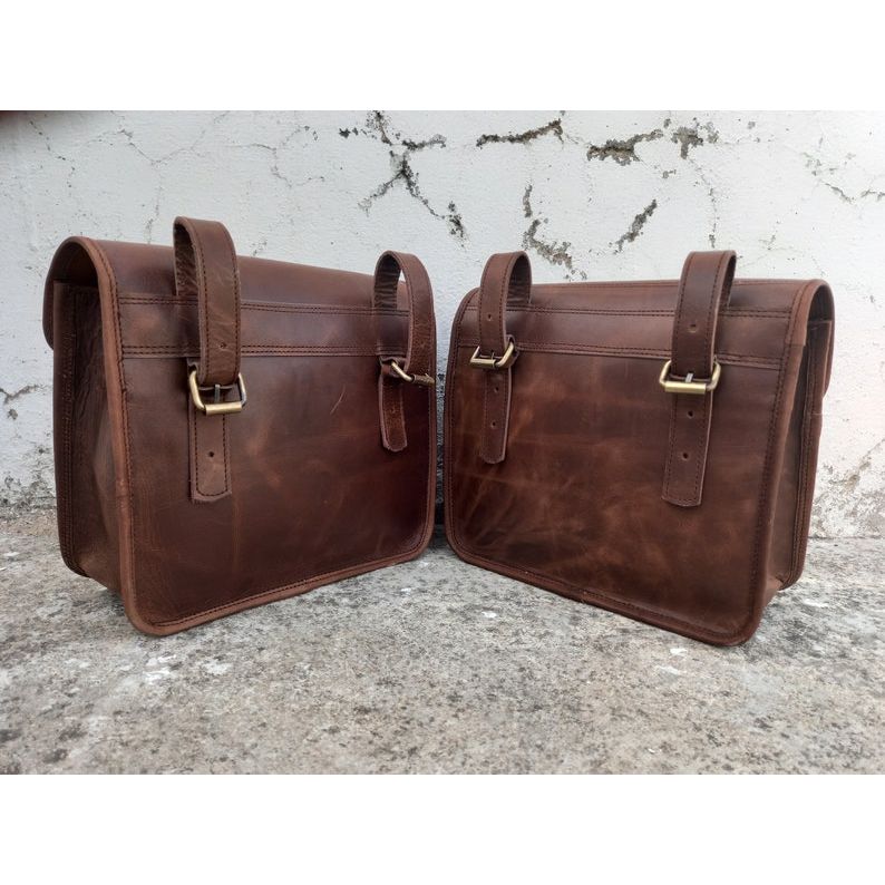 Leather Motorcycle Saddle Bag Brown Leather Saddlebags Panniers Motorbike Buffalo Leather Set of 2 Bags