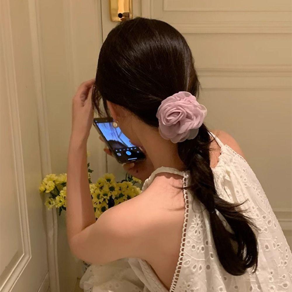 Резинка для волос Роза Веревка для волос Цветок камелии Эластичная резинка для волос Креативная сетчатая резинка для волос с цветком Женская