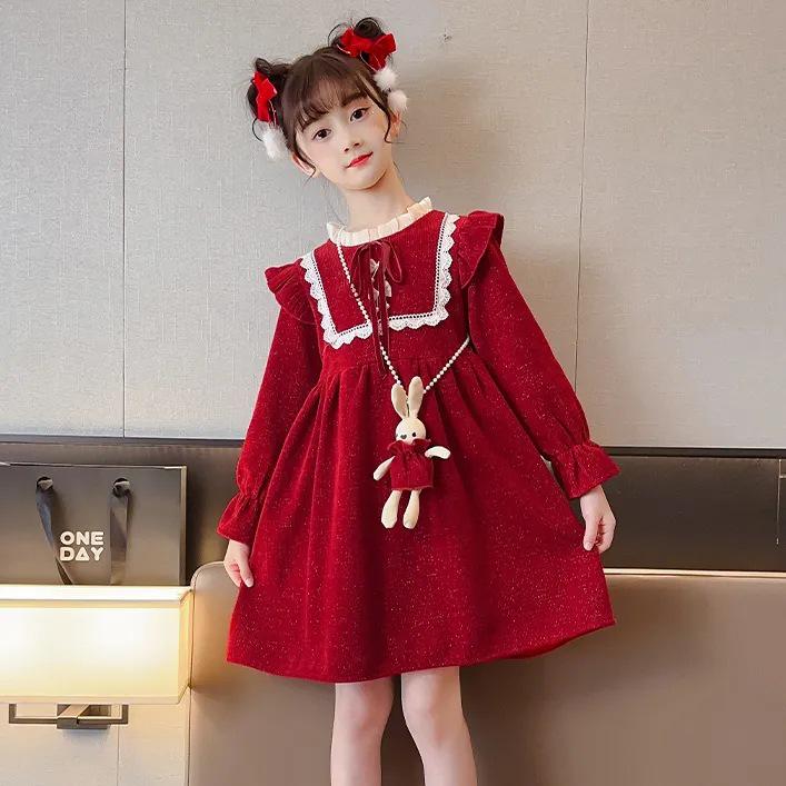 Красное новогоднее платье принцессы для девочек - модная юбка в зимнем стиле с небольшим ароматом