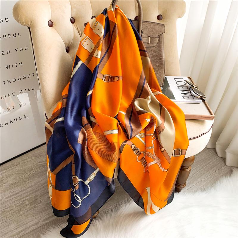 Big Size Women Scarf Spring Silk Hijabs Floral Print Shawls and Wraps Ladies Pashmina Bandana Foulard Soie Scarves