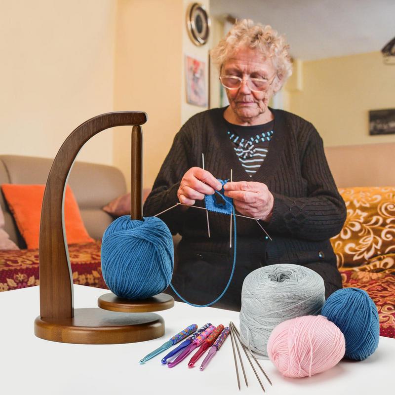Деревянный держатель для пряжи SpinningKnitting Tools Держатель для пряжи для вязания крючком Вращающаяся магнитная катушка для ниток Моталка для шерстяных клубков