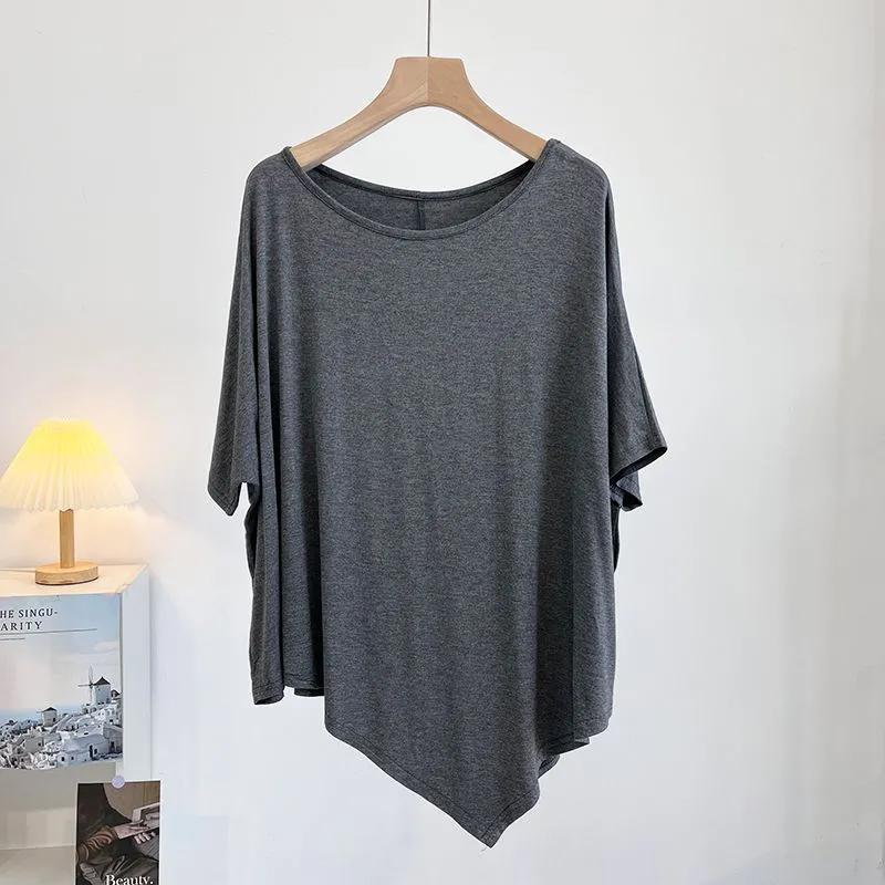 Футболка женская однотонная повседневная большого размера свободная с круглым вырезом пуловер с короткими рукавами топы