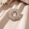 Men Women Clothing Jewelry Hollow Rhinestone Ring Brooch Pin, Bling Circle Lapel Pin Decorative with Faux Pearl, Accessories Wedding Bridal