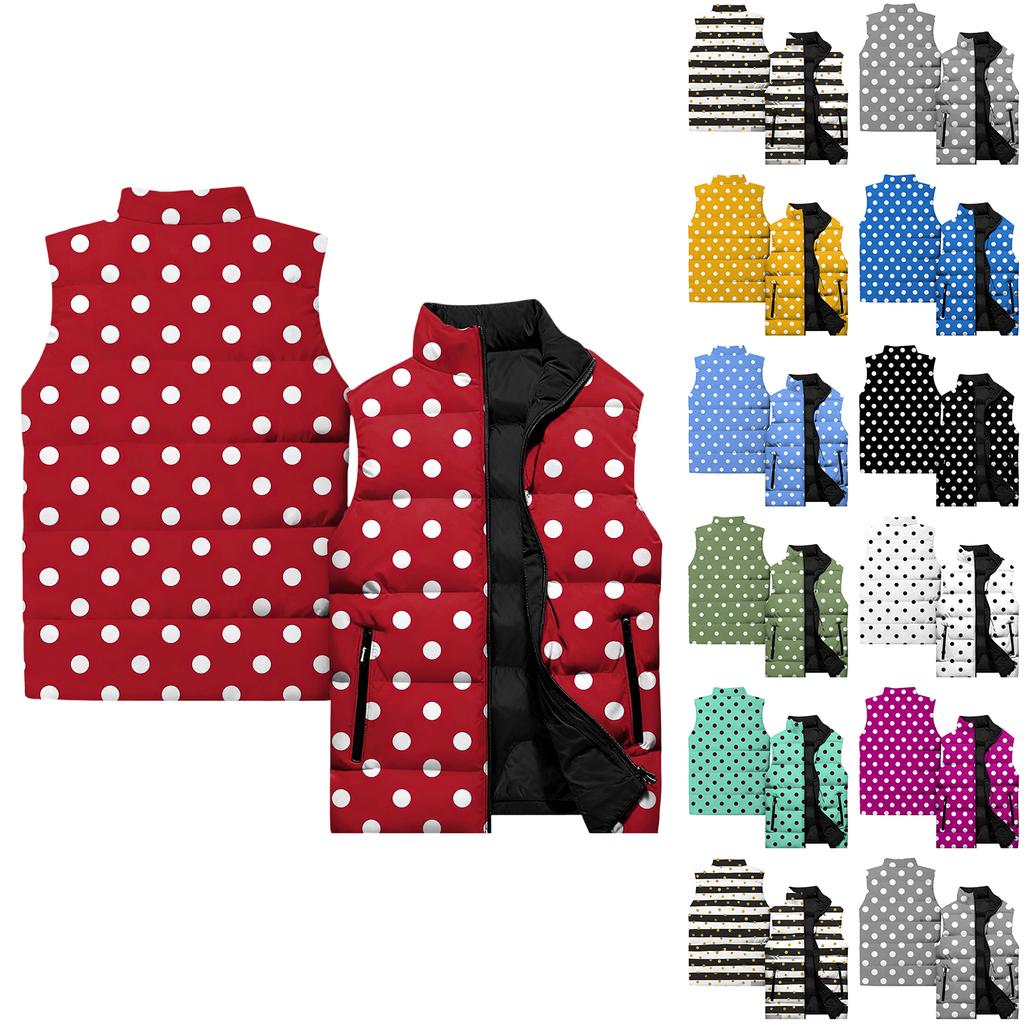 Ladies' Casual And Fashionable Sleeveless Vest Polka Dot Printing Cotton Jacket
