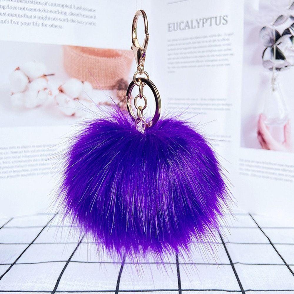 Metal Ring Fur Ball Keychain Fluffy Plush Ball Keychain Pom Pom Keyring  Bag Decoration