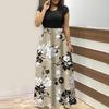 Women's Fashion Casual Loose Printed Round Neck Short Sleeve Long Dresses