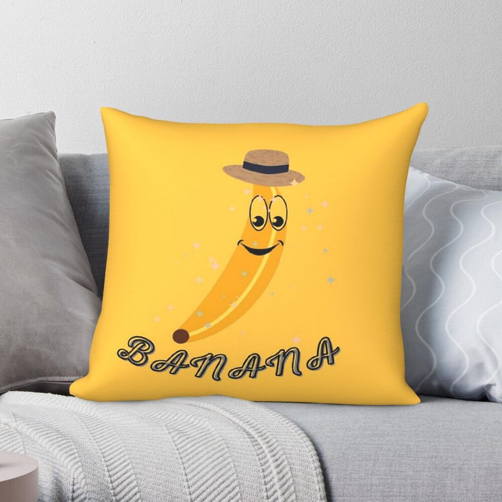 Happy Banana Square Pillowcase Polyester Linen Velvet Printed Zip Decor Throw Pillow Case Home Cushion Cover
